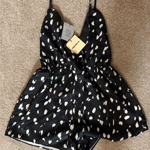 Shelby tie front Black and White Spotted Romper